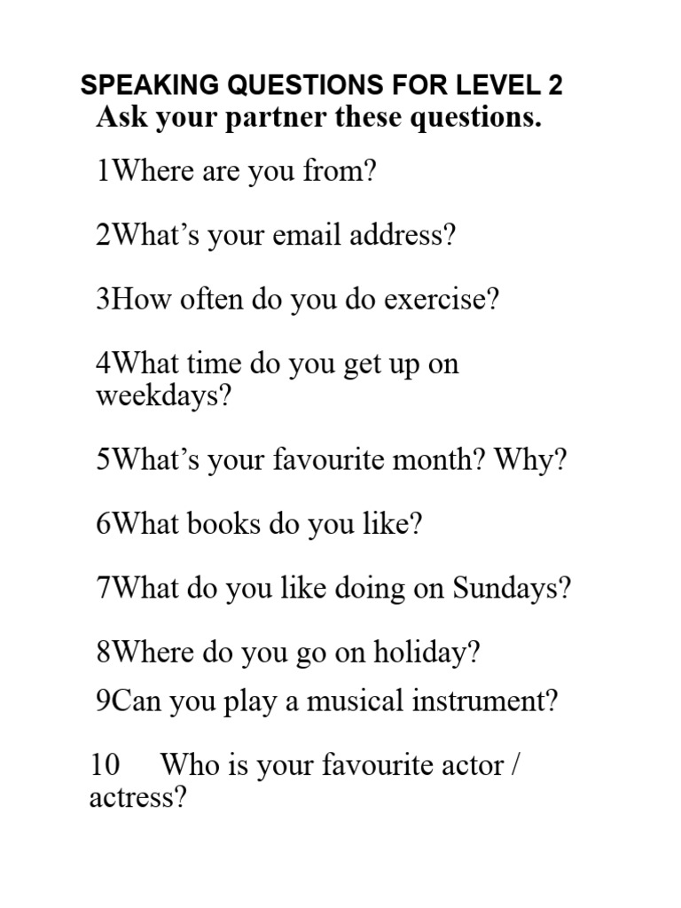 Level 2 Speaking Questions Guide | PDF
