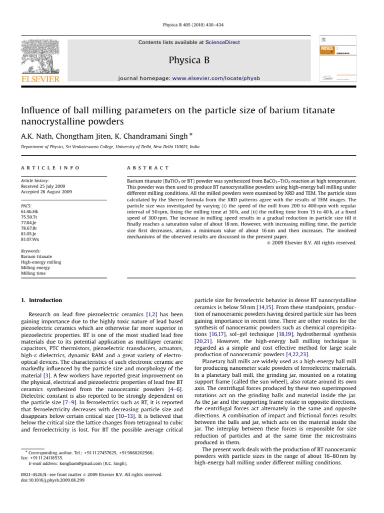 Barium Titanate Particle Size via Milling | PDF | Mill (Grinding ...