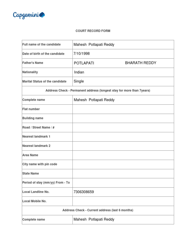 Court Record Form for Candidate Details | PDF | Law