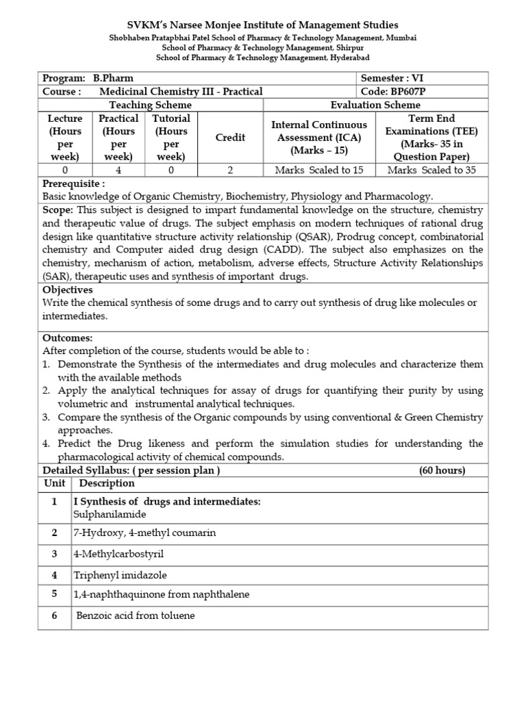 Medicinal Chemistry-III Practical Sem VI | PDF | Quantitative Structure ...