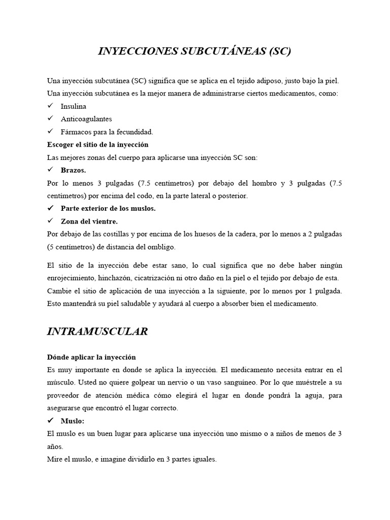 Inyecciones Subcutáneas | PDF | Inyección (medicina)