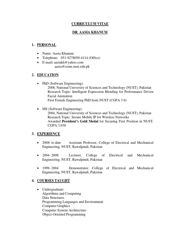 Curriculum Vitae Pakistan Council For Science and Technology | PDF ...