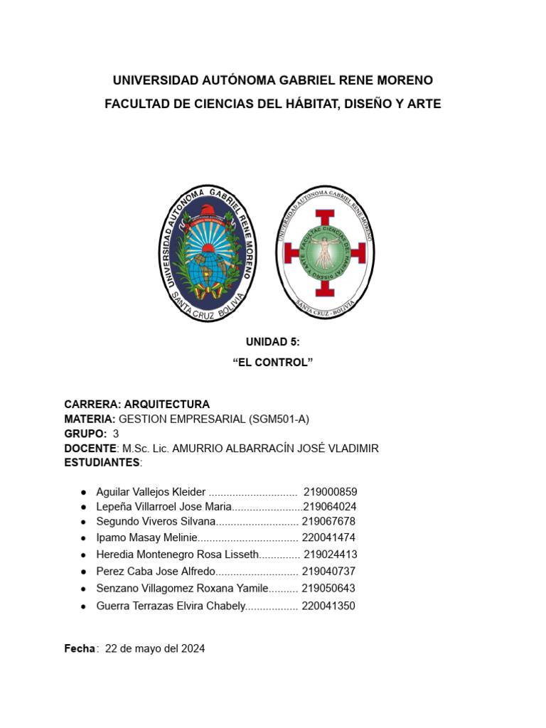 Universidad Autónoma Gabriel Rene Moreno Facultad de Ciencias Del ...