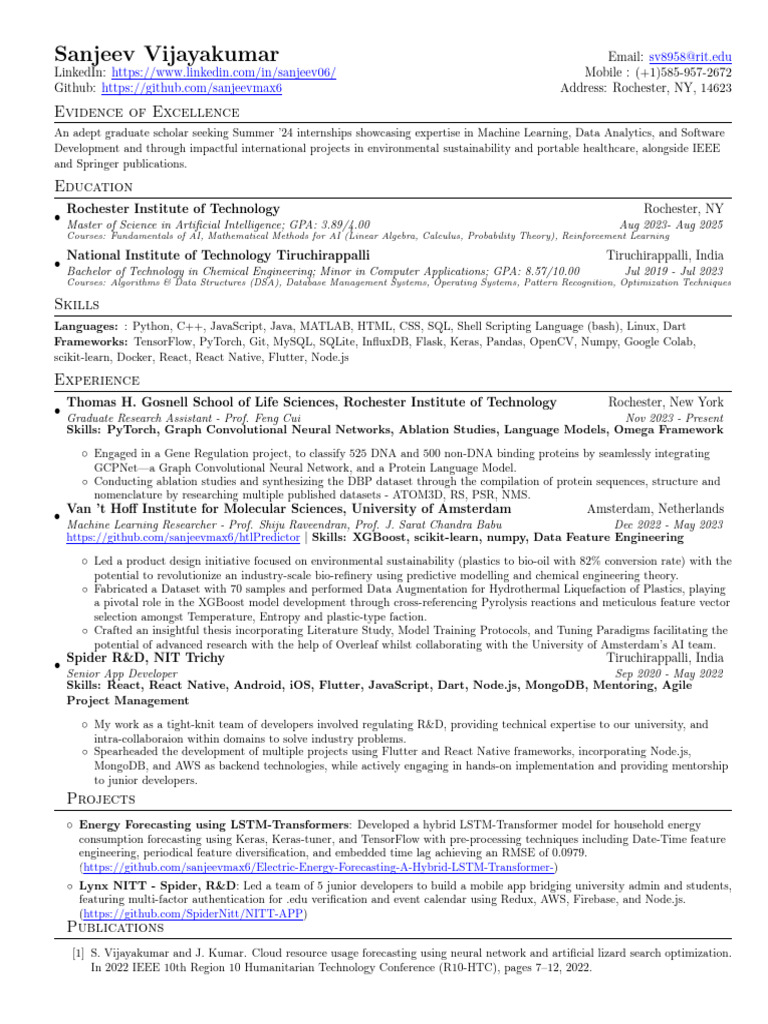 Machine Learning Intern Resume 2024 | PDF | Artificial Intelligence ...