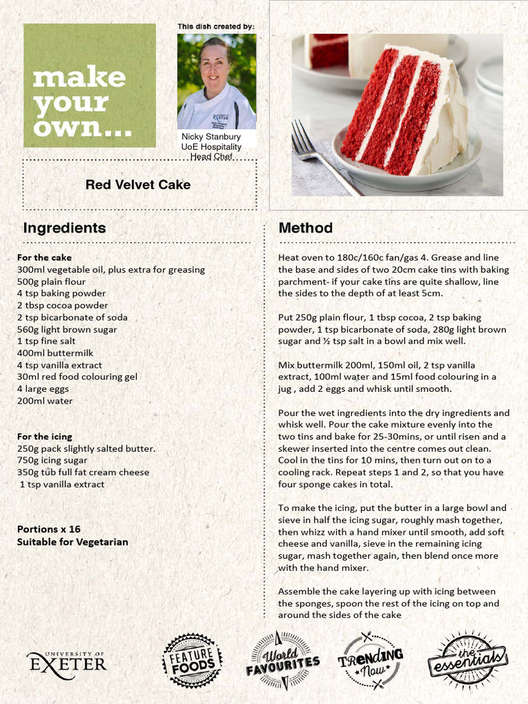 Red Velvet Cake Recipe by UoE Chef | PDF | Cakes | Western Cuisine