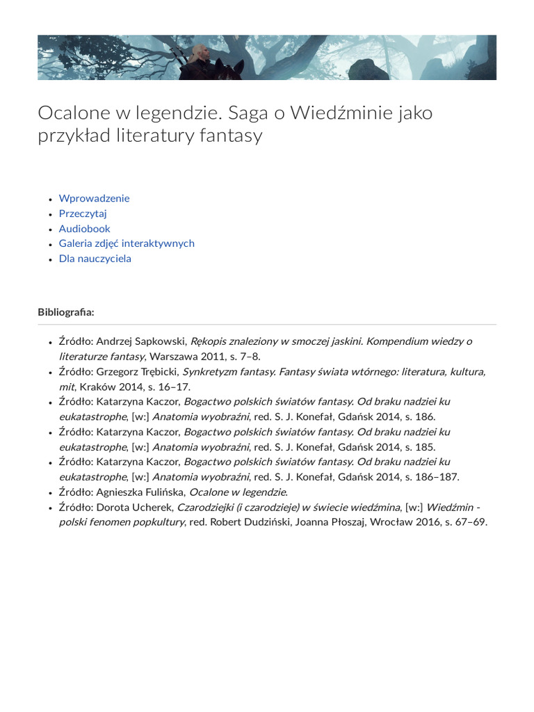 Ocalone W Legendzie Saga o Wiedzminie Jako Przyklad Literatury S | PDF