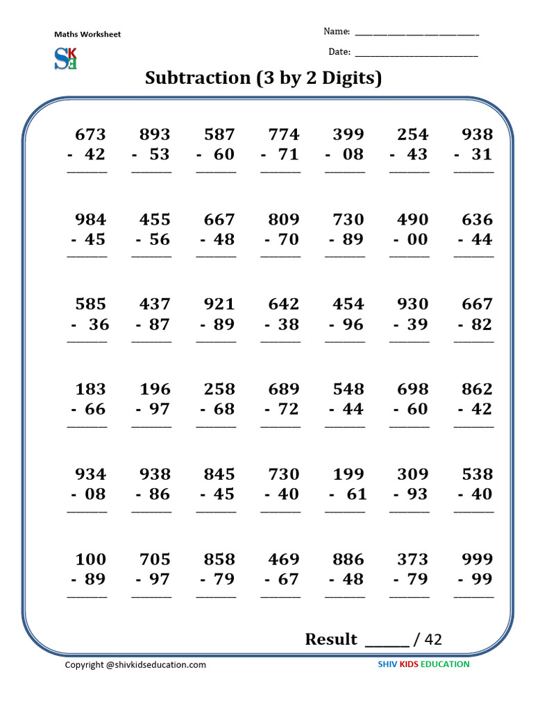 Subtraction Worksheets | PDF