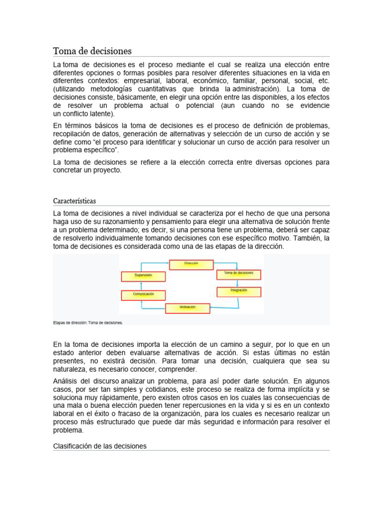 Etapas y Tipos de Toma de Decisiones | PDF | Toma de decisiones ...