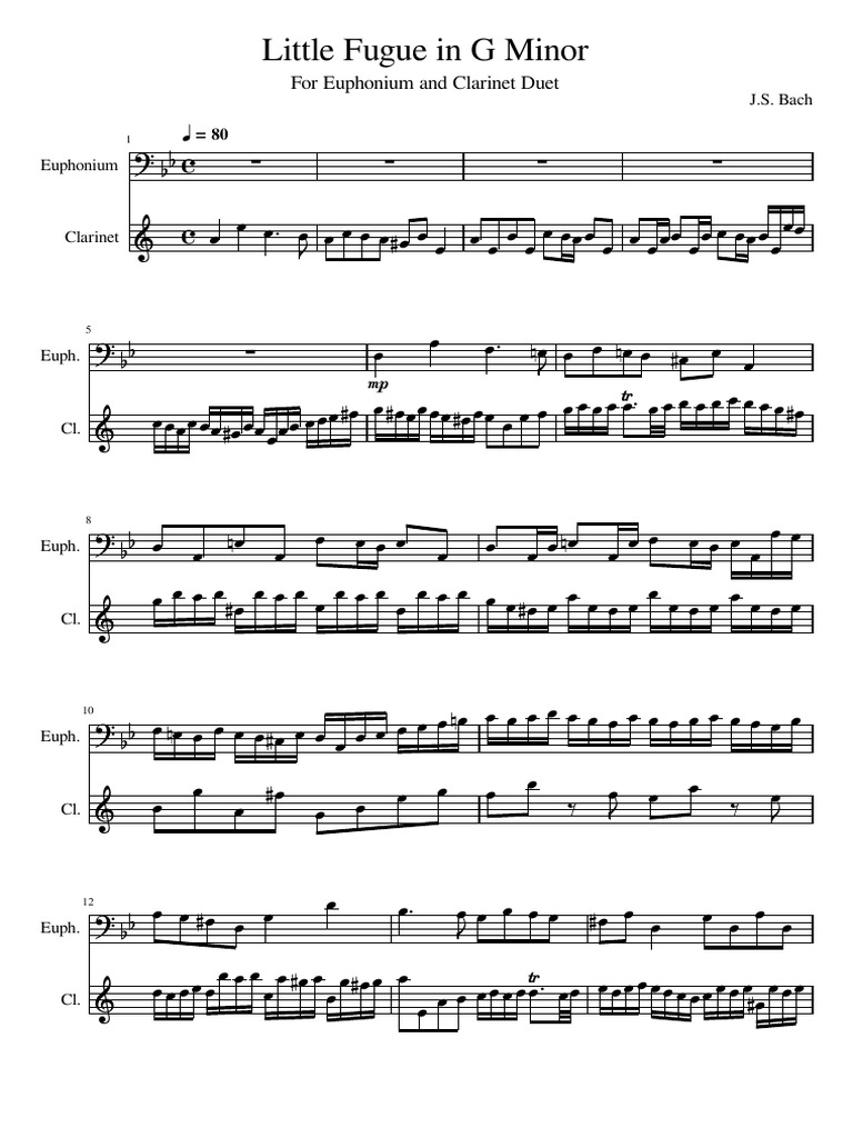 Little Fugue In G Minor Clarinet Euph Duet Download Free Pdf Music