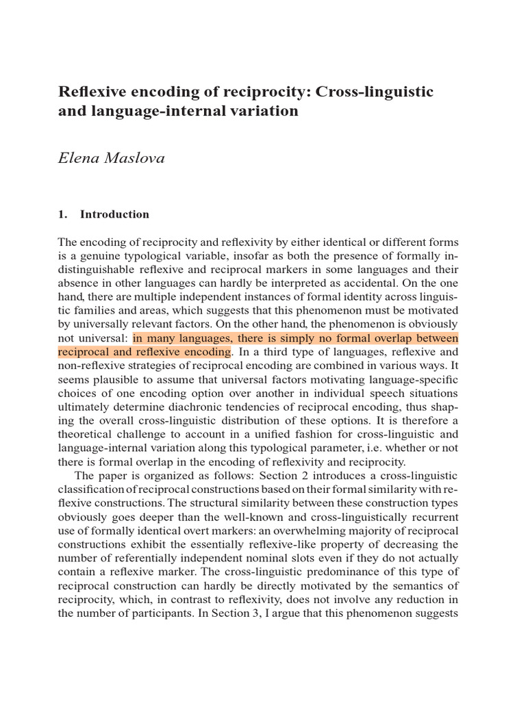 Cross-Linguistic Reciprocity Encoding Analysis | PDF | Linguistic ...