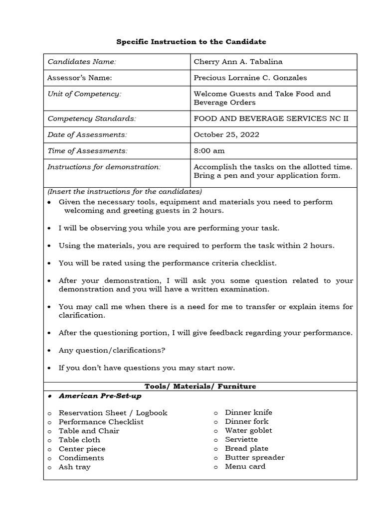 9 Specific Instruction For The Candidate | PDF