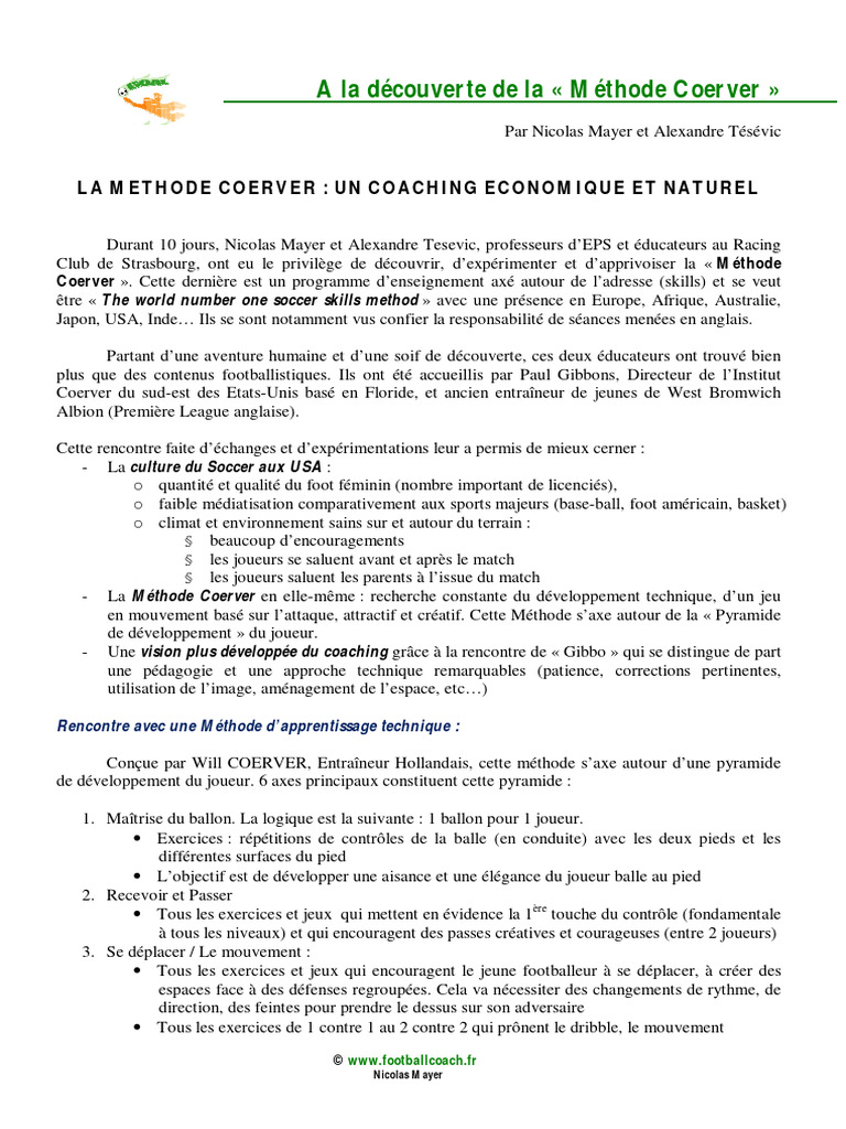 Découverte de la Méthode Coerver | PDF | Pédagogie | Attaquant (football)