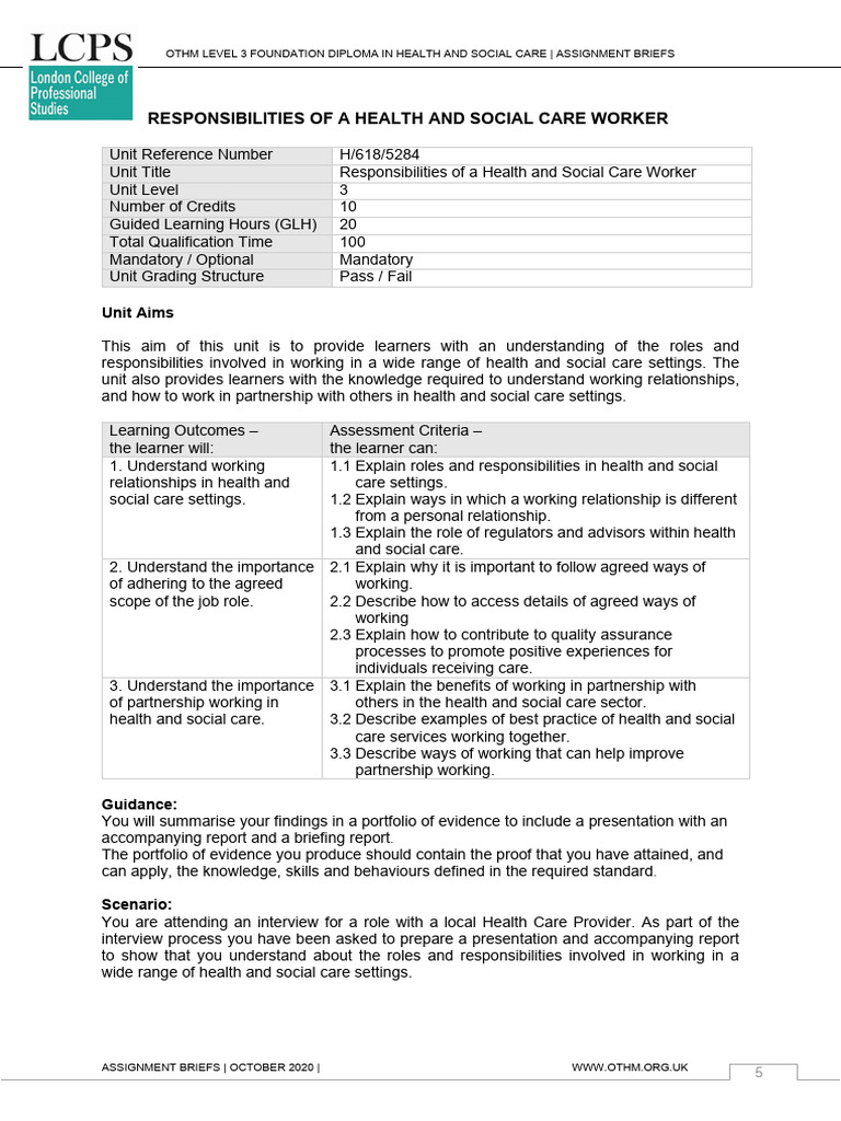 Health and Social Care Worker Responsibilities | PDF | Social Work ...