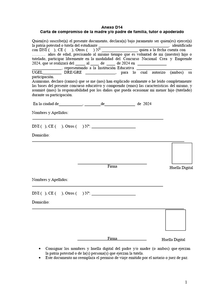 Autorizaciones para Concurso Crea y Emprende 2024 | PDF | Documento de ...