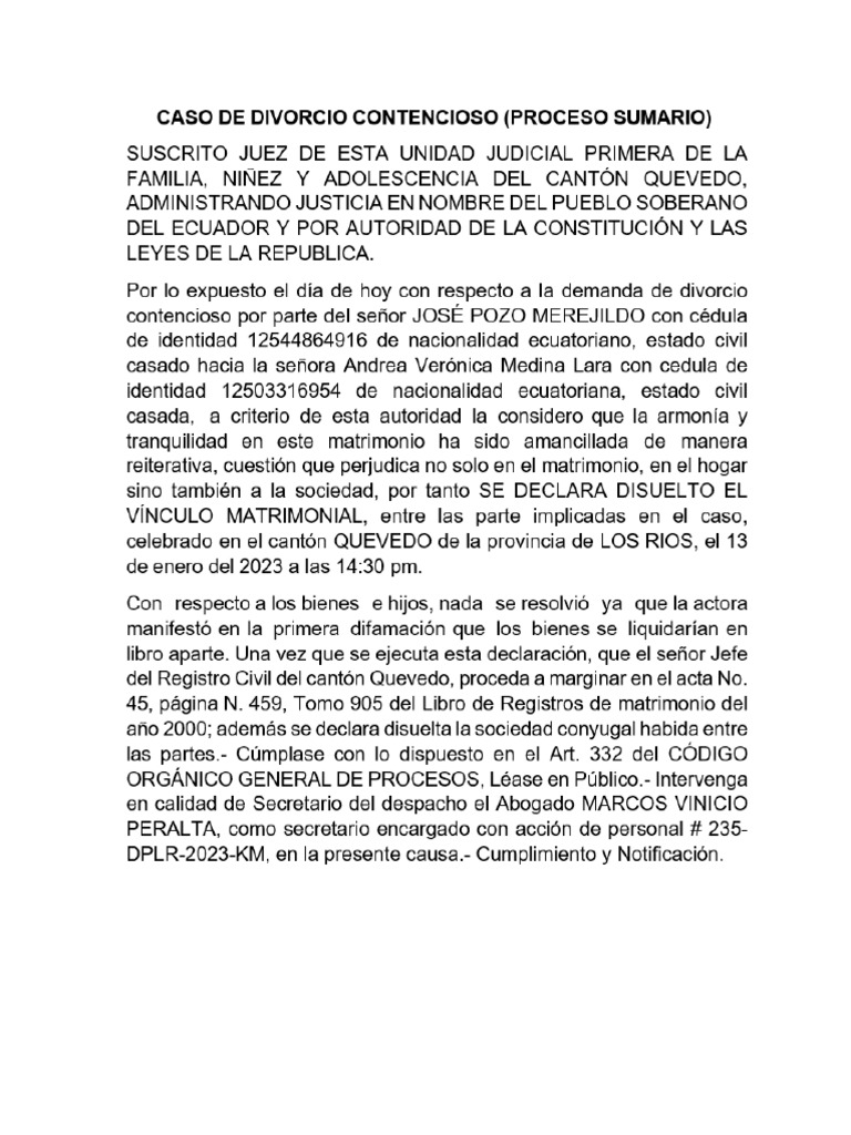 Sentencia Divorcio | PDF