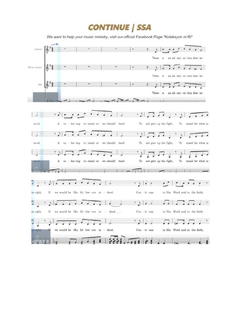 Continue SSA Music Sheet | PDF