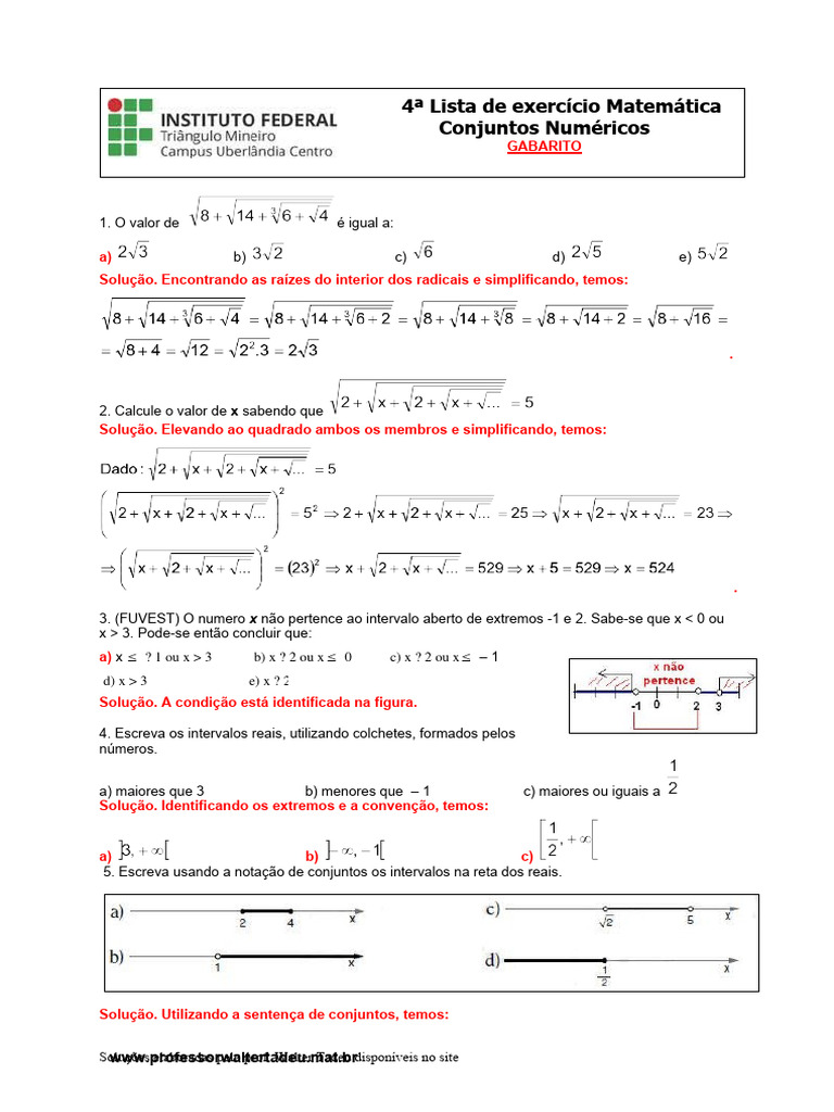 Gabarito Lista 4 Pdf Número Real Números