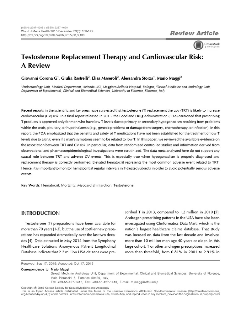 2015 Wordl J Mens Health. Testosterone Replacement Therapy and ...
