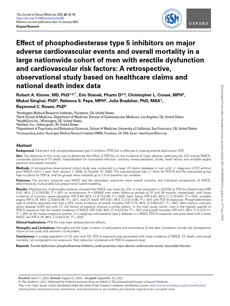 2023 Effect of Phosphodiesterase Type 5 Inhibitors On Major CV Disease ...