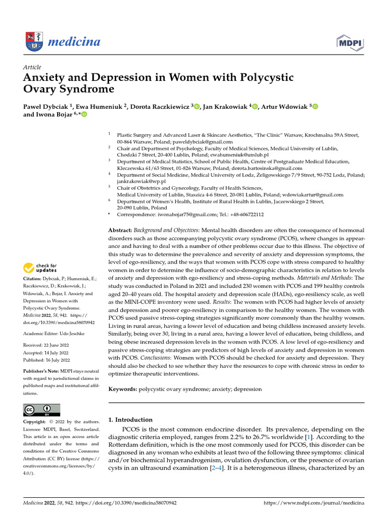 Anxiety and Depression in Women With Polycystic Ovary Syndrome | PDF ...
