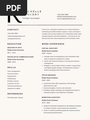 Rabe Neutral Black Minimalist Monogram Professional Virtual Assistant Resume