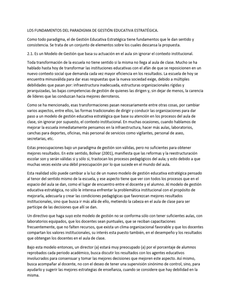 Fundamentos de la Gestión Educativa Estratégica | PDF | Enseñando ...