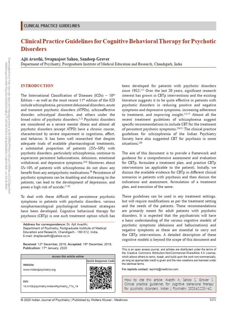 Clinical Practice Guidelines For Cognitive 13 Pdf Psychosis