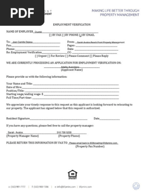 Employment Verification Form