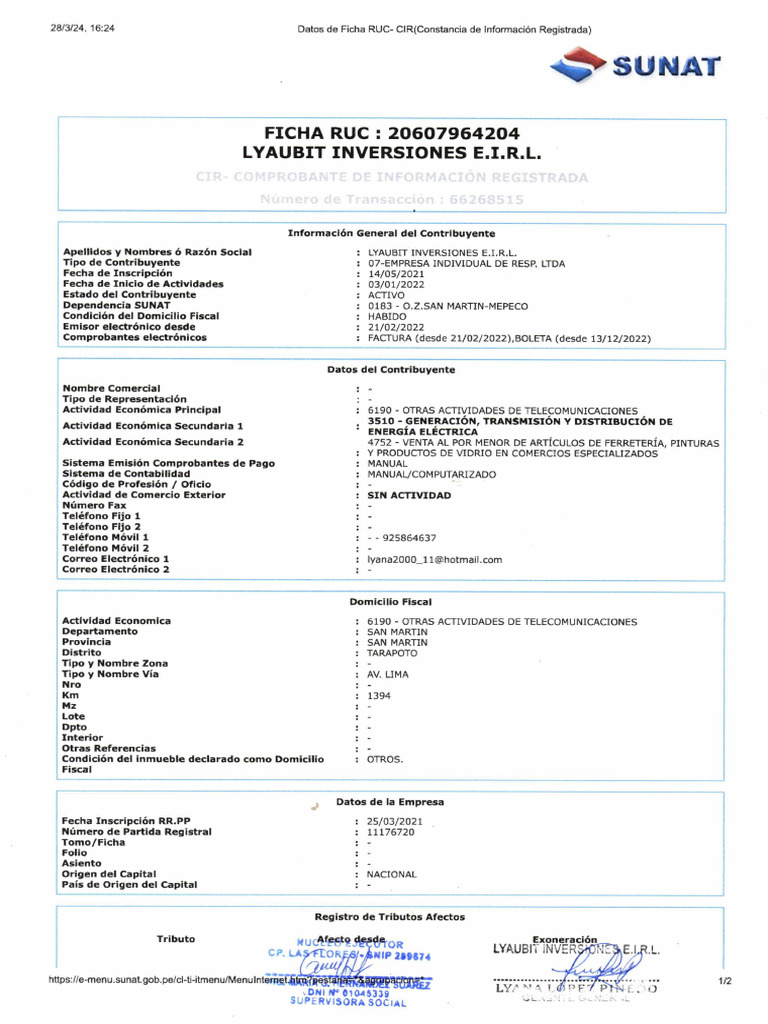 Ficha Ruc Yimi | PDF