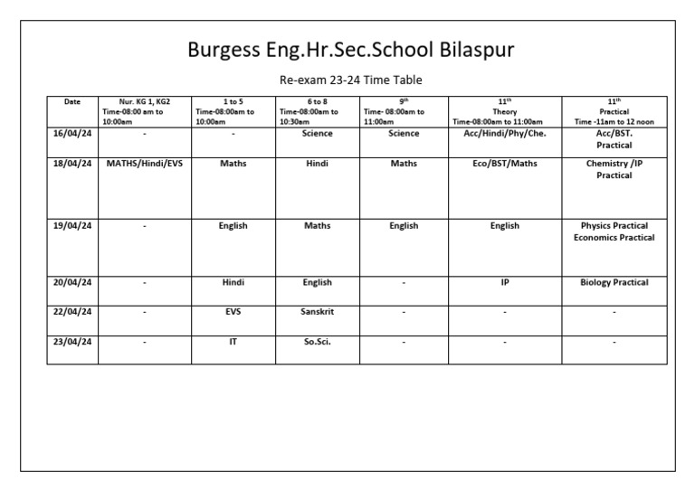 Burgess School Re-exam Timetable 2024 | PDF | Science & Mathematics