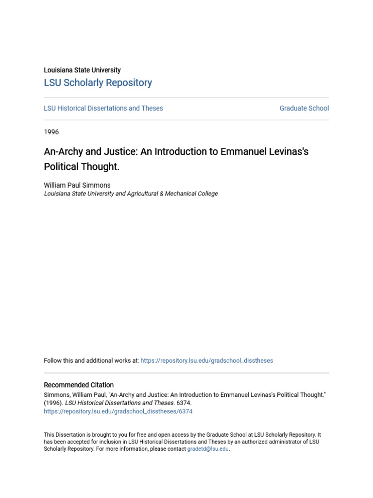 An archy and justice an introduction to emmanuel levinas s political