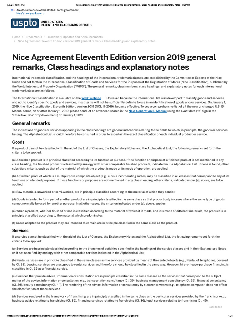 Uspto Trademark Classes PDF Engines Franchising