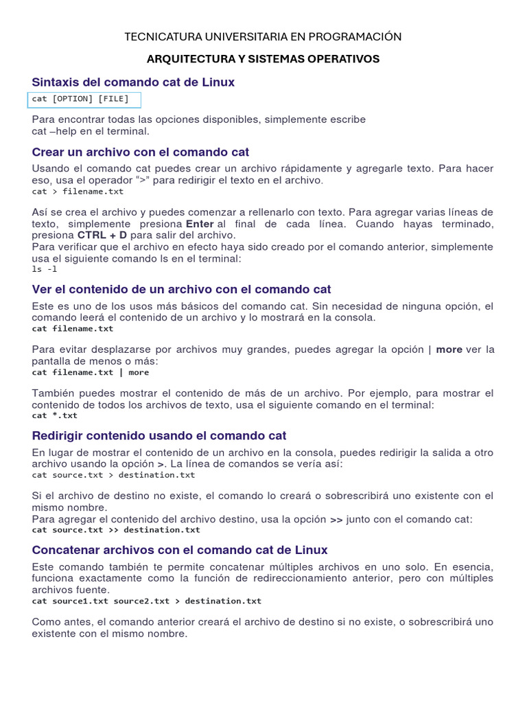 Guía de Comandos cat en Linux | PDF | Archivo de computadora | Interfaz ...