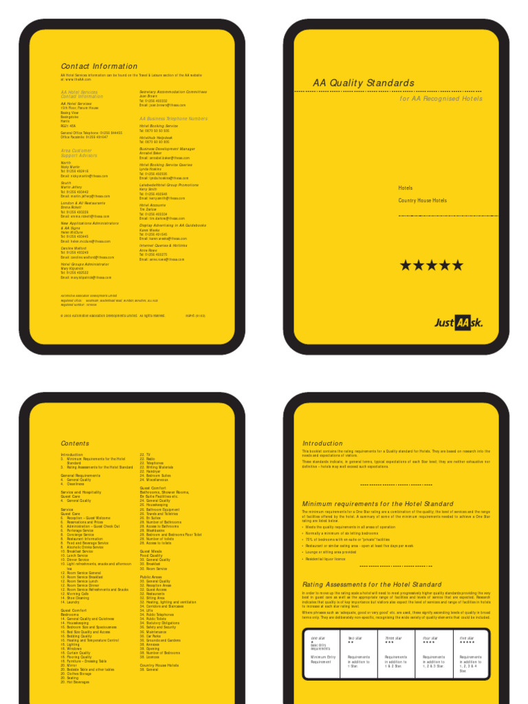 AA Hotel Quality Standards Guide | PDF | Bathroom | Restaurants