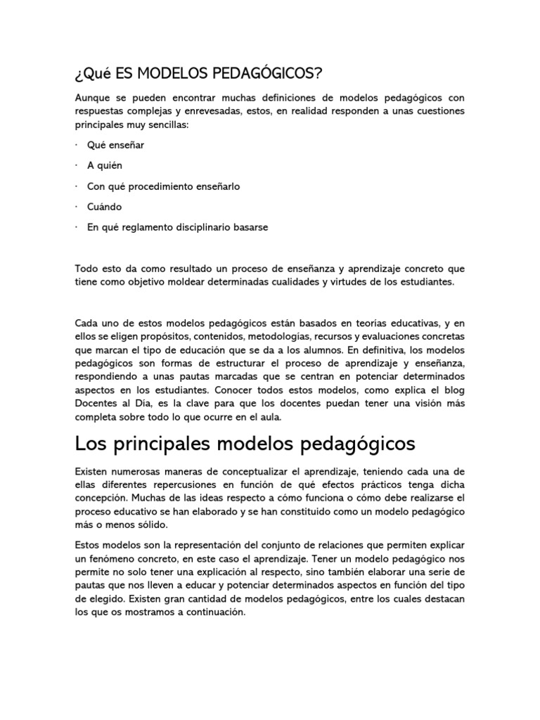 Modelos Pedagógicos: Tipos y Definición | PDF | Aprendizaje | Enseñando