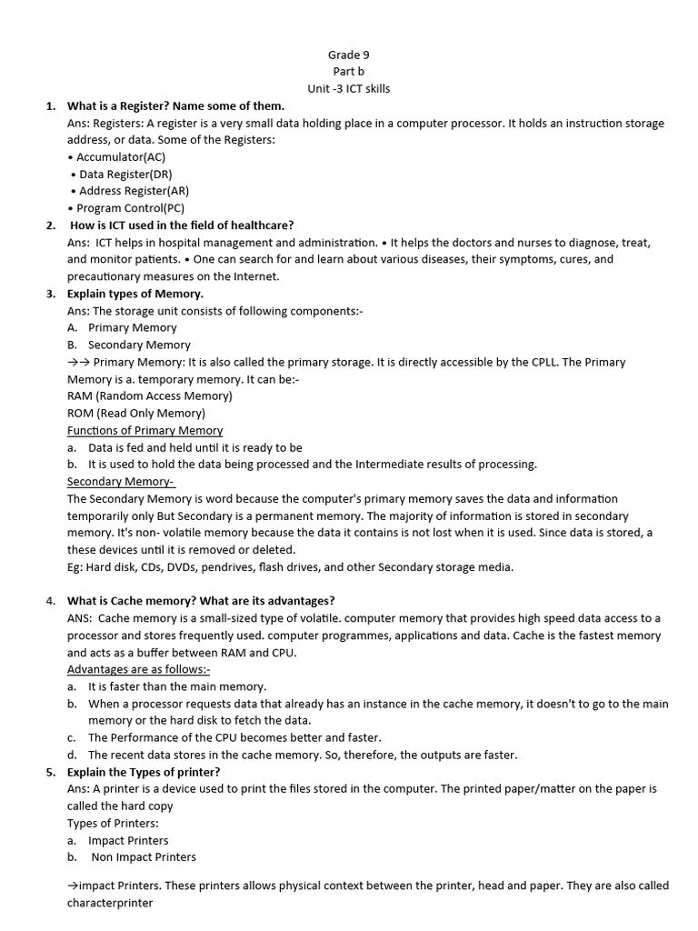 Grade 9 ICT Skills Overview | PDF | Printer (Computing) | Computer Data ...