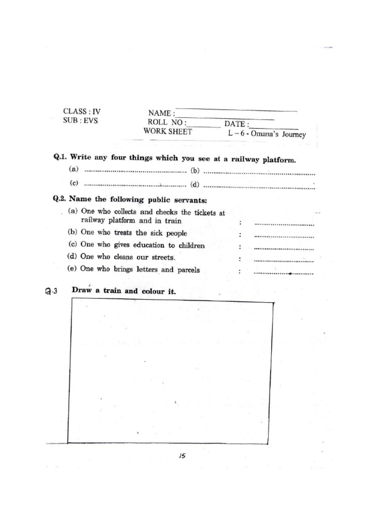 CBSE Class 4 EVS Revision Worksheet (20) Omanas Journey PDF