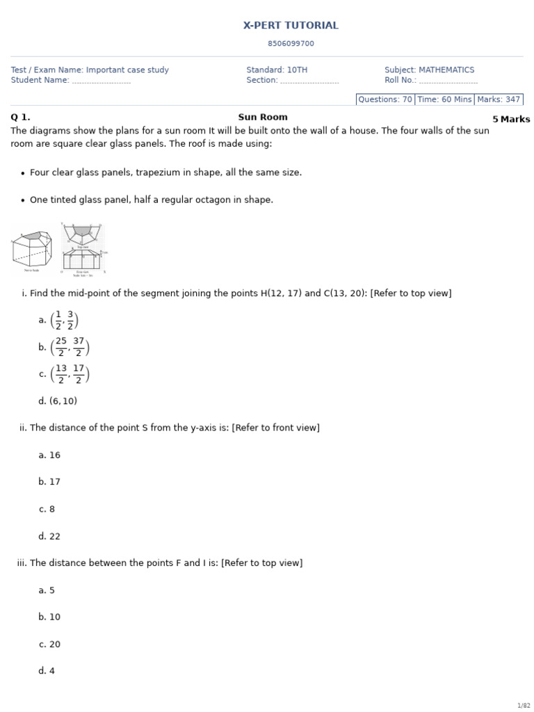 Class 10 Maths Case Study Exam | PDF | Quadratic Equation | Area