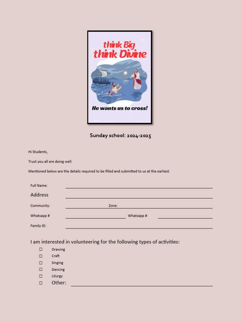 Sunday school Class 7B Form | PDF