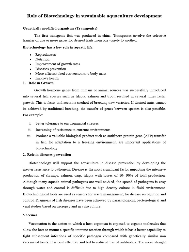 Role of Biotechnology in Sustainable Aquaculture Development | PDF ...