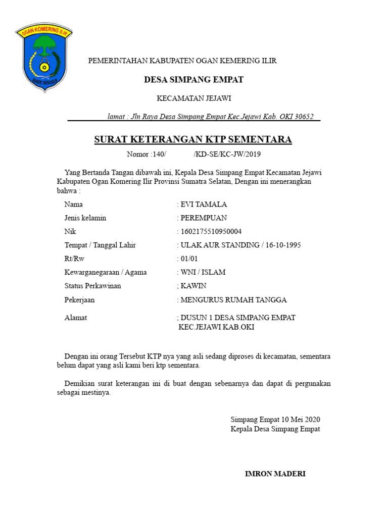Contoh KTP Sementara | PDF