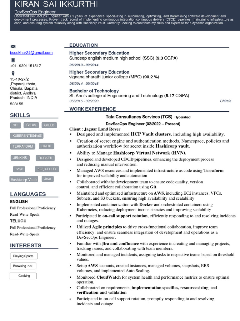 DevSecOps Engineer Resume Overview | PDF | Software | Software Development