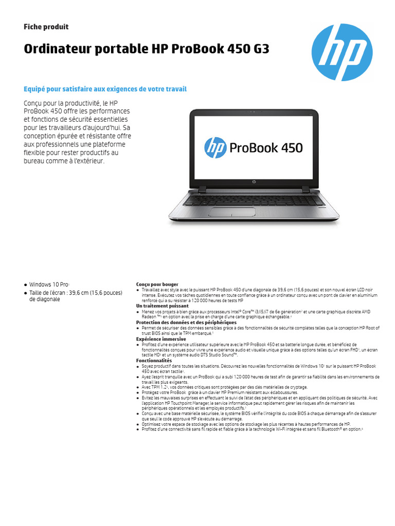 HP ProBook 450 G3 | PDF | USB | Microsoft Windows