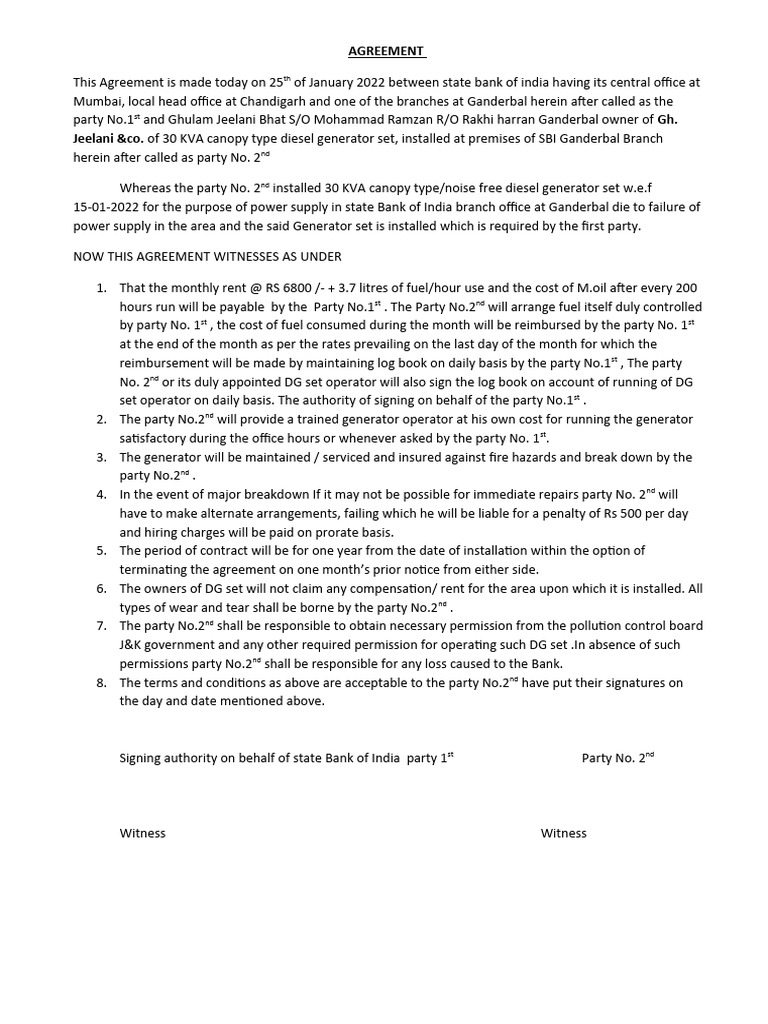 SBI Generator Agreement | PDF