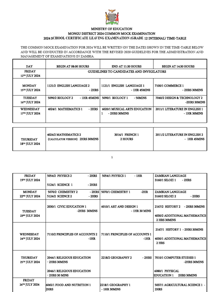2024 Grade 12 Mock Exam Timetable | PDF | Science