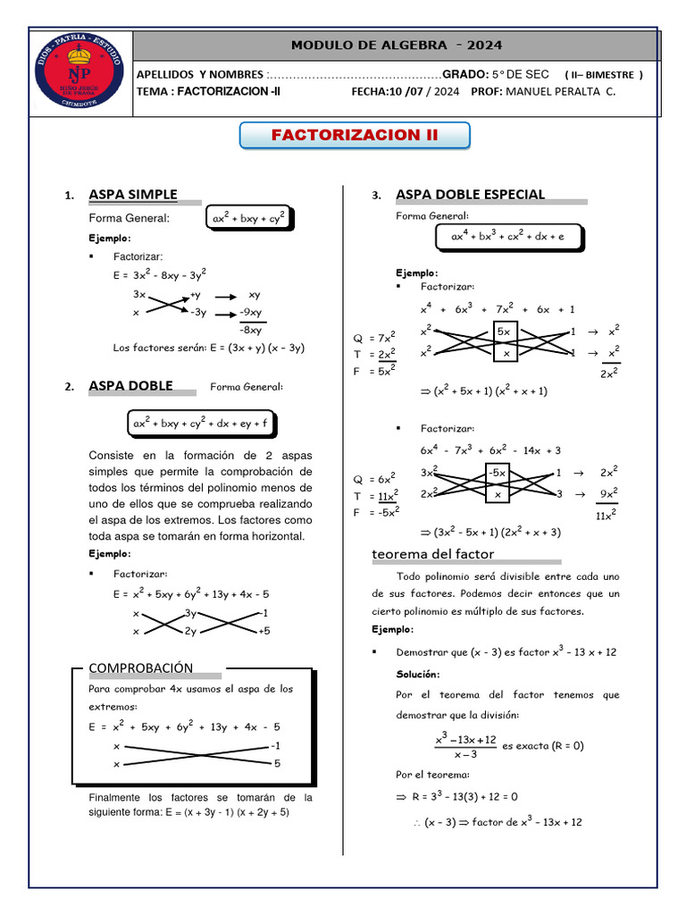 Aspa Simple Aspa Doble Especial: Factorizacion Ii | PDF | Factorización ...