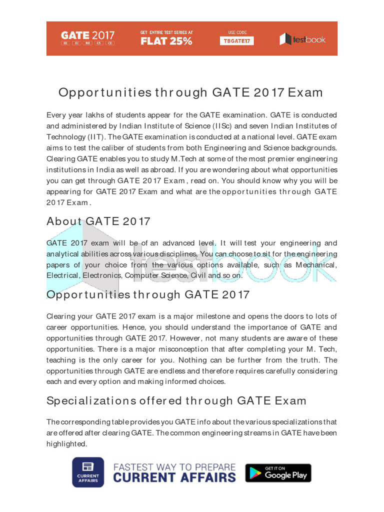 Opportunities Through Gate 2017 Exam Pdf Engineering Science