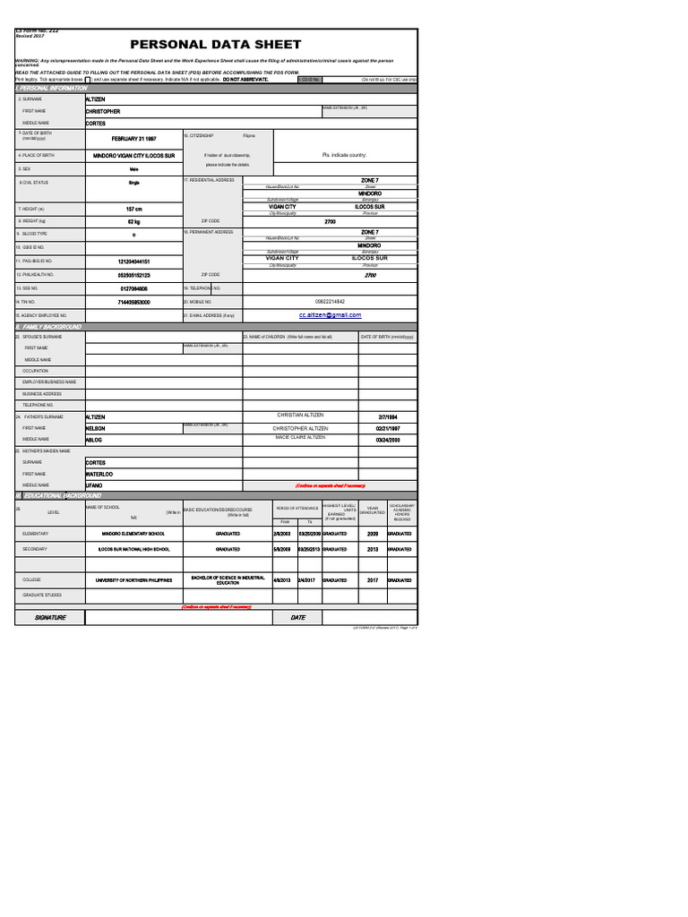 Revised PDS Form No. 212 Guide | PDF | Affidavit | Government