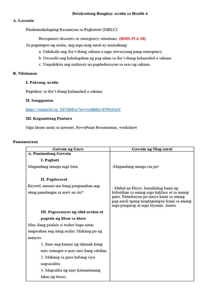 Detailed Lesson Plan in Health 4 | PDF