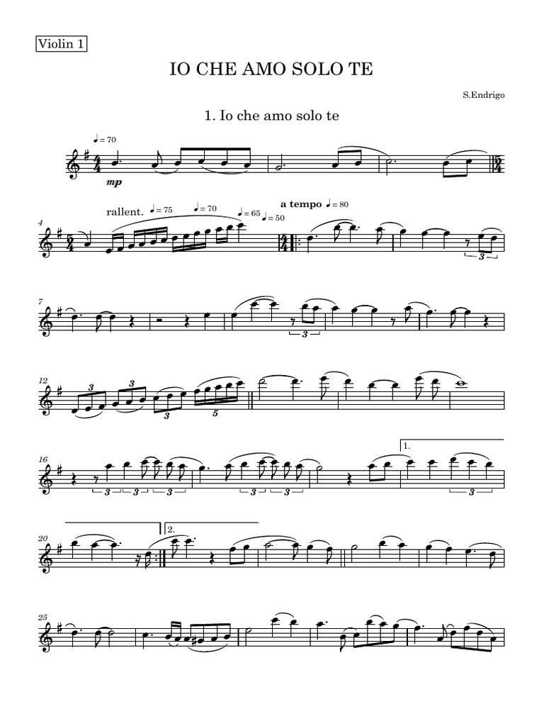 IO CHE AMO SOLO TE - Violin 1 | PDF